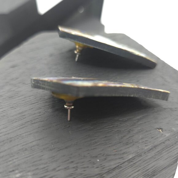 VTG Earrings Irridescent Shiny MOP Abalone Shell Pushback Pierced Retro Glam - Picture 7 of 10